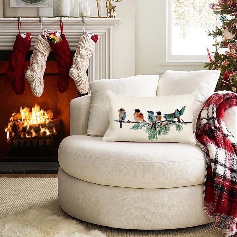 RABUSOFA Christmas Outdoor Pillow Covers Waterproof 12x20 Inch Birds Christmas Winter Decorations Lumbar Throw Pillow Cases Xmas Birds Decor Decorative Pillows for Couch Holiday Teal - Image 4