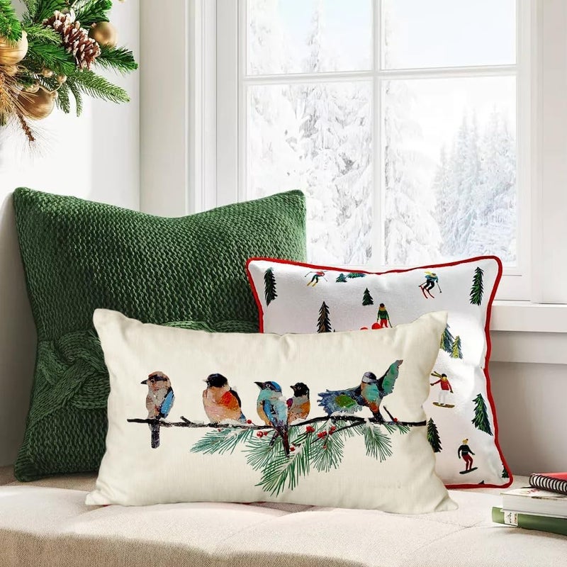 RABUSOFA Christmas Outdoor Pillow Covers Waterproof 12x20 Inch Birds Christmas Winter Decorations Lumbar Throw Pillow Cases Xmas Birds Decor Decorative Pillows for Couch Holiday Teal - Image 5
