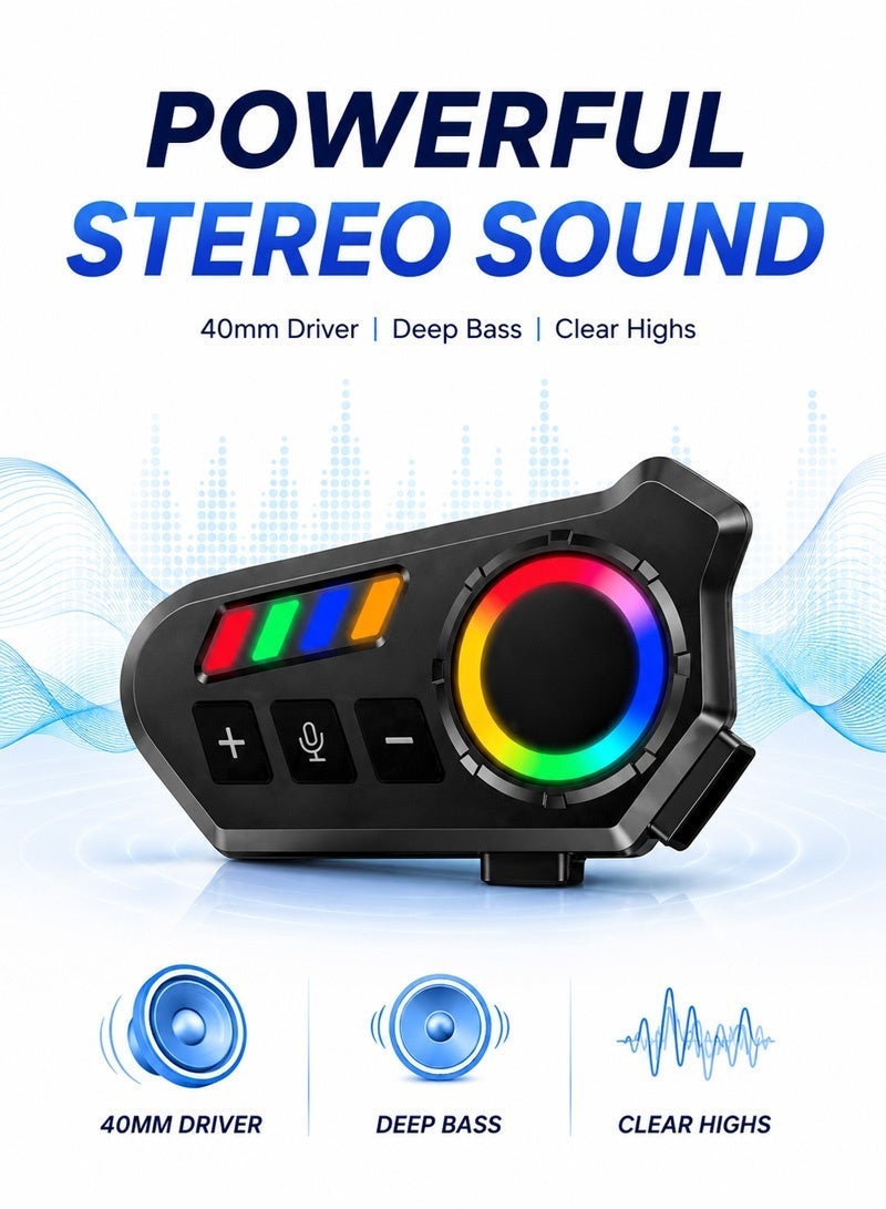 Neyecam Motorcycle Bluetooth 6.0 Helmet Headset, Audio System with Audio Multitasking, Music Sharing, FM Radio, 40mm Hi-Fi Speakers, IP65 Waterproof - Image 3