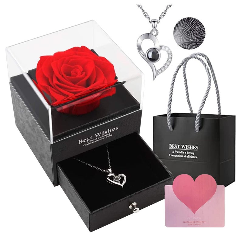 MIRTONICS MIRTONICS Gifts for GirlfriendWifeLoveMarriage for Wife Preserved Rose Flower with Heart NecklaceValentine Gift for GirlfriendCute Birthday Gift for Wife Special LoveAdult - Image 1