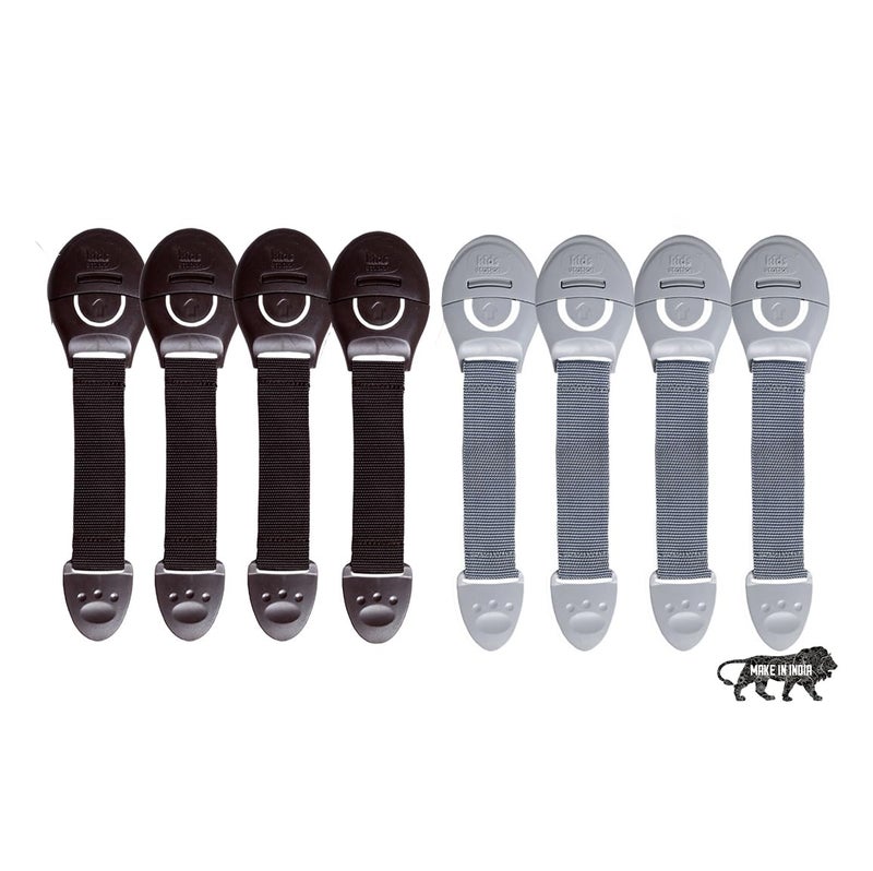 Chipmunks Furniture Safety Locks for Kids, Made in India Child Safety, Locks for Drawers, Cabinets, Fridge, Cupboard Lock, Strong and Adhesive Safety Locks (4 Grey + 4 Brown) - Image 1