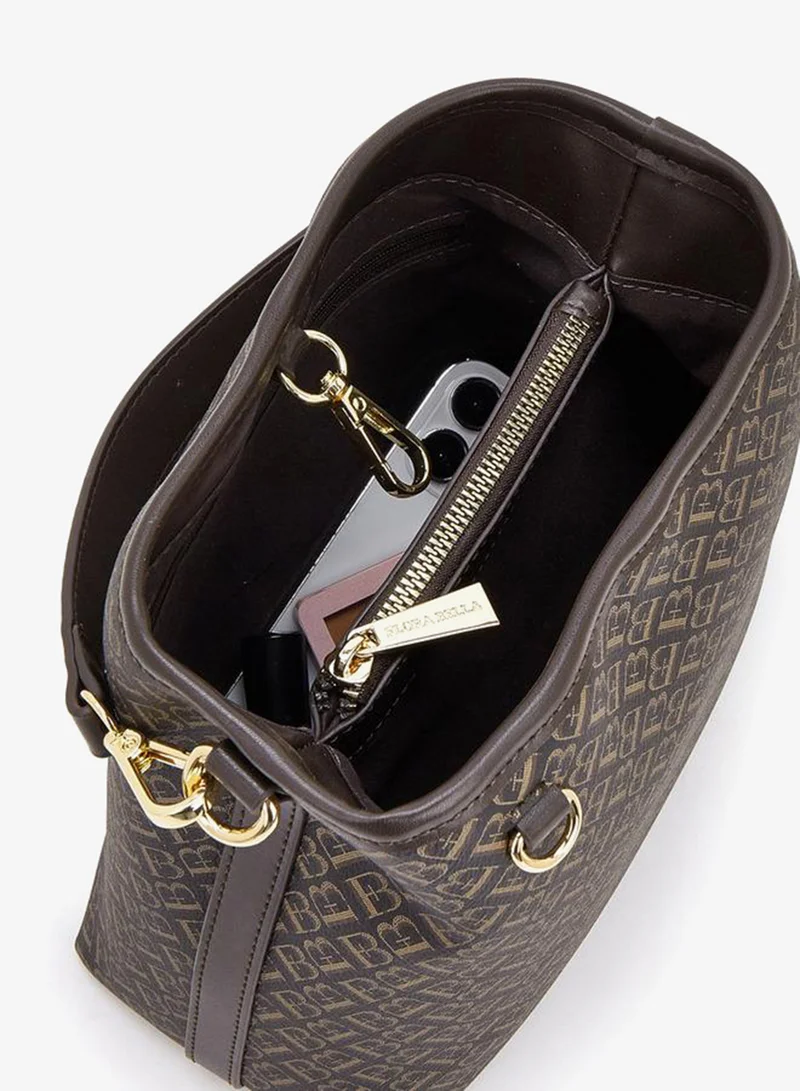 Flora Bella By Shoexpress BROWN Monogram Print Tote Bag With Detachable Strap for Women | Best Price UAE