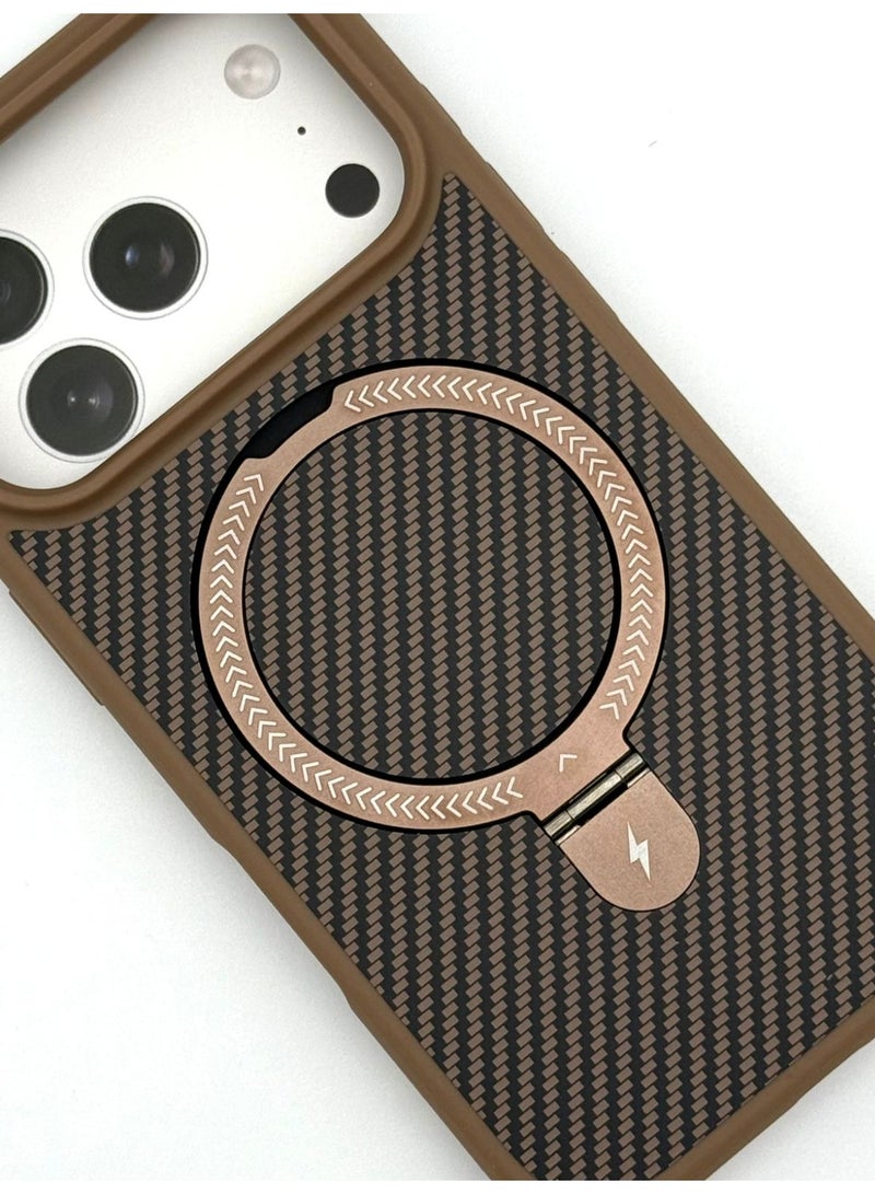 Luxury Carbon Fiber Texture Case for iPhone 17 Pro Max - MagSafe Compatible with Integrated Foldable Kickstand & Ring Holder - Slim Shockproof Matte Protective Cover - Image 4