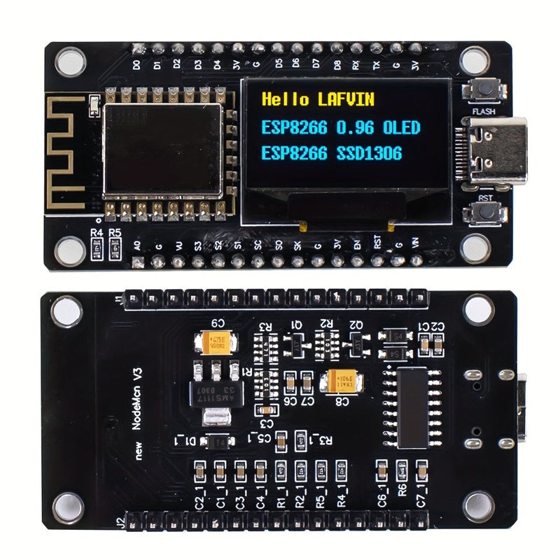 لَوْحَة تَطْوِير ESP8266 V3 مَزَوَّدَة بِشَاشَة OLED قِيَاس 0.96 بوصَة، وَحْدَة اسْتِشْعَار، CH340، ESP 12F، نَوْع لَحَام، قِطْعَتَان، مُنَاسِبَة لِـ Arduino و Micropython. - Image 1