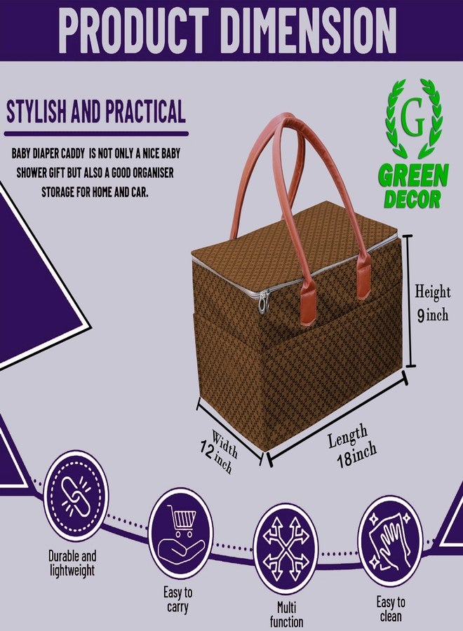 GREEN DECOR - Non Woven Fabric Cute Diaper Caddy Bag with Handles & Zip Lock for Smart Mothers Baby Diaper Caddy Wipes Felt Storage Organizers,Foldable and Portable(Dotted Coffee-18X12X9 Inch) - Image 2