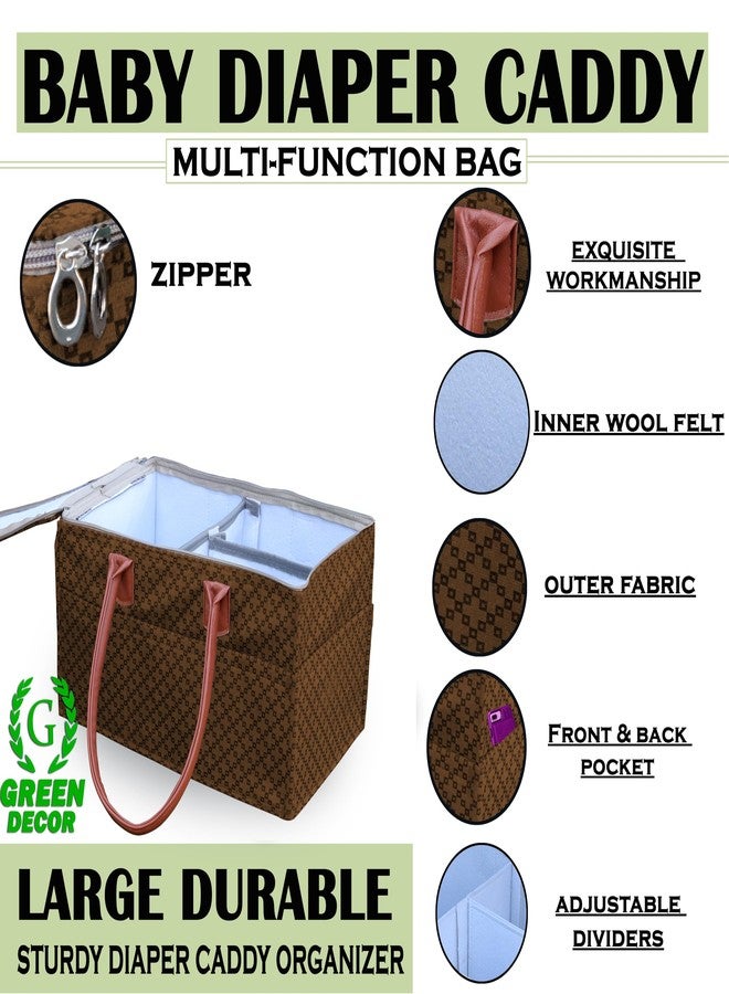 GREEN DECOR - Non Woven Fabric Cute Diaper Caddy Bag with Handles & Zip Lock for Smart Mothers Baby Diaper Caddy Wipes Felt Storage Organizers,Foldable and Portable(Dotted Coffee-18X12X9 Inch) - Image 3