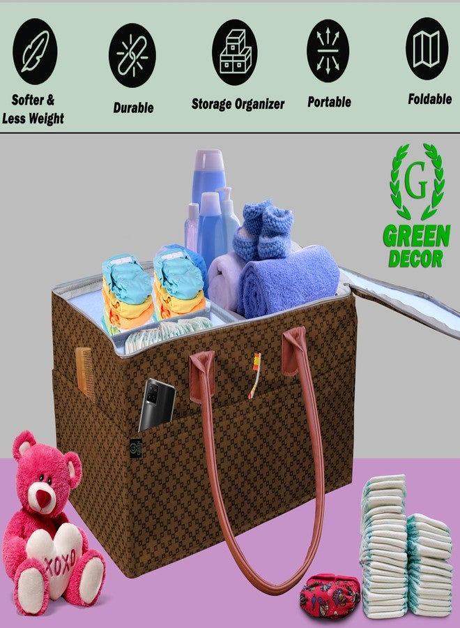 GREEN DECOR - Non Woven Fabric Cute Diaper Caddy Bag with Handles & Zip Lock for Smart Mothers Baby Diaper Caddy Wipes Felt Storage Organizers,Foldable and Portable(Dotted Coffee-18X12X9 Inch) - Image 5