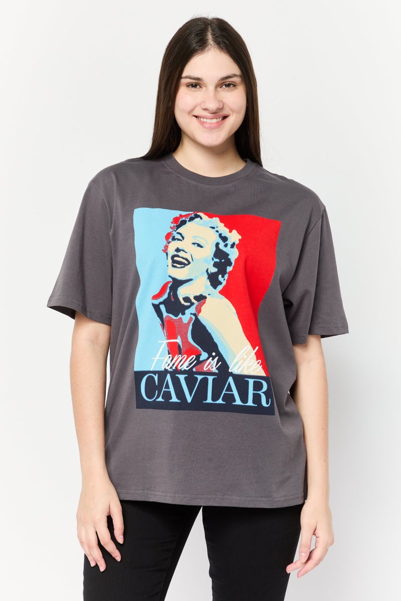 Marilyn Monroe Women Crew Neck Short Sleeves Graphic Print T-Shirt, Grey - Image 1