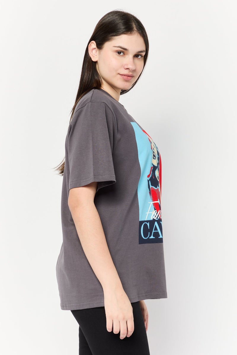 Marilyn Monroe Women Crew Neck Short Sleeves Graphic Print T-Shirt, Grey - Image 3