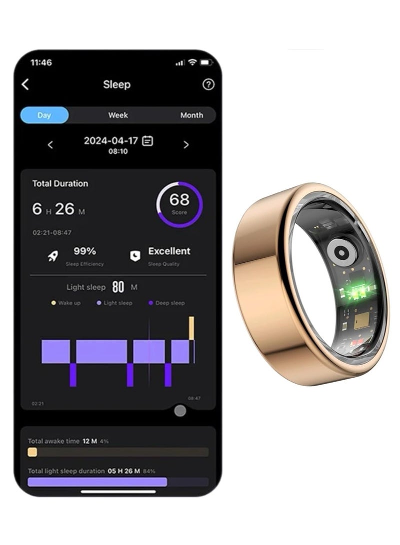 Smart Ring Men Women Newest Technology Fitness Tracker With Sleep Monitor Pedometer Heart Rate Fitness Ring IP68 Waterproof Sport Smart Rings Android IOS Size 18.1 mm Gold - Image 1