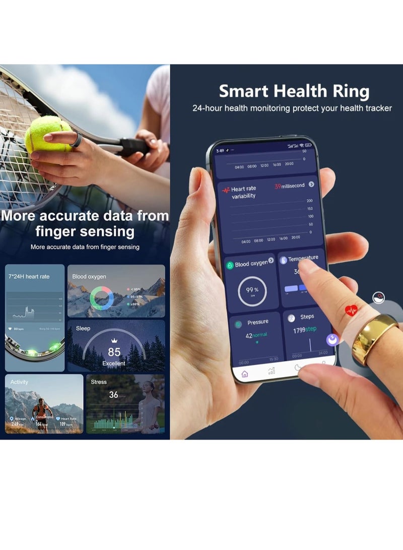 Smart Ring Men Women Newest Technology Fitness Tracker With Sleep Monitor Pedometer Heart Rate Fitness Ring IP68 Waterproof Sport Smart Rings Android IOS Size 18.1 mm Gold - Image 2