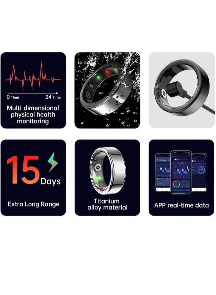 Smart Ring Men Women Newest Technology Fitness Tracker With Sleep Monitor Pedometer Heart Rate Fitness Ring IP68 Waterproof Sport Smart Rings Android IOS Size 18.1 mm Gold - Image 5