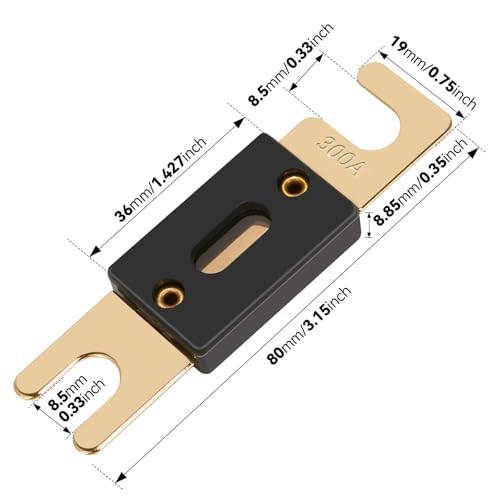 TopstrongGear Solid Brass 0/2/4 Gauge 300Amp ANL Fuse Holder with 300Amp Fuses(2 Pack) (300 Amp) - Image 4