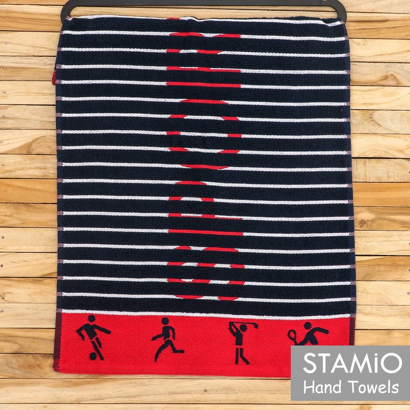 STAMIO Cotton 450 GSM Hand Towel Set of 4, 40 X 60 Cm Sports, Gym & Workout | Soft, Absorbent, Quick Dry, Full Size Large Towels | Sport Jacquard Border, Multicolor - Image 4