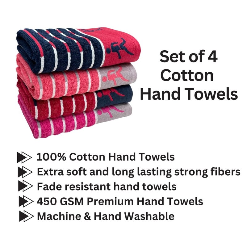 STAMIO Cotton 450 GSM Hand Towel Set of 4, 40 X 60 Cm Sports, Gym & Workout | Soft, Absorbent, Quick Dry, Full Size Large Towels | Sport Jacquard Border, Multicolor - Image 2