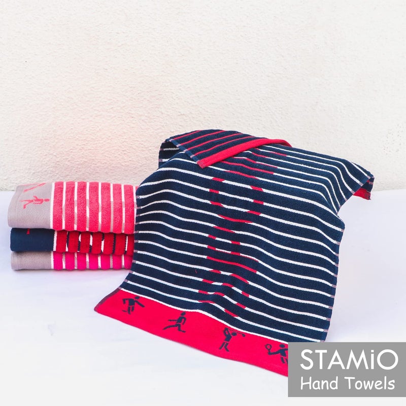 STAMIO Cotton 450 GSM Hand Towel Set of 4, 40 X 60 Cm Sports, Gym & Workout | Soft, Absorbent, Quick Dry, Full Size Large Towels | Sport Jacquard Border, Multicolor - Image 3