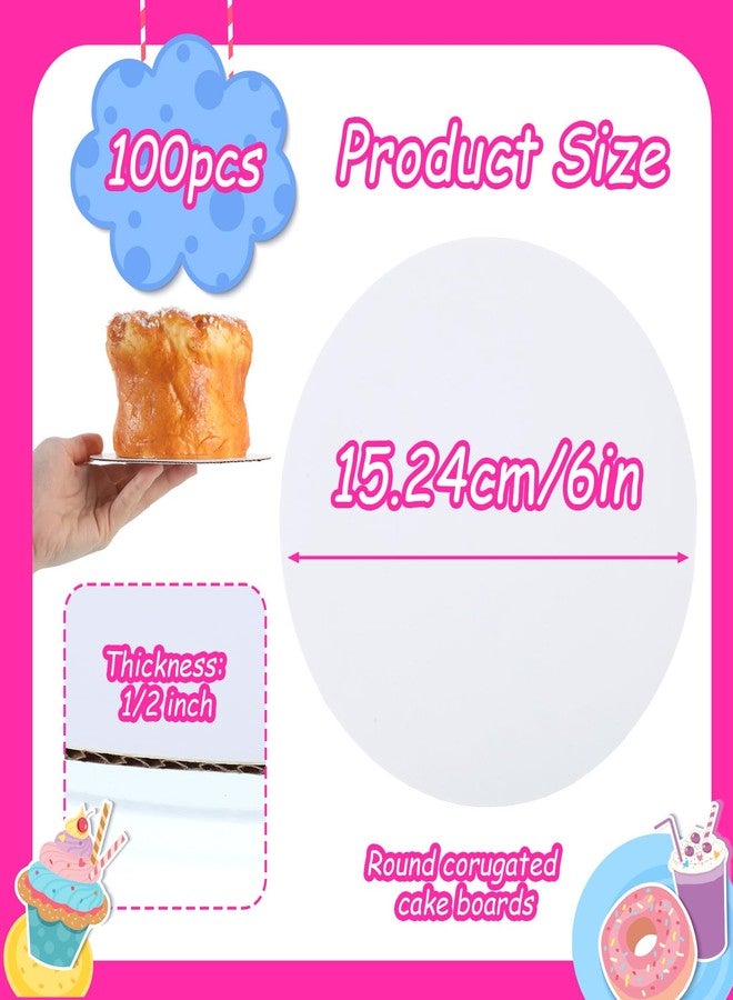 Caeuiciw 100 Pcs Round Cake Boards 6 Inches White Cardboard Pizza Circles Grease Proof Disposable Cardboard Circles Cake Base Stand Boards for Food Decorating Baking Party Supplies (Thin and Strong) - Image 2