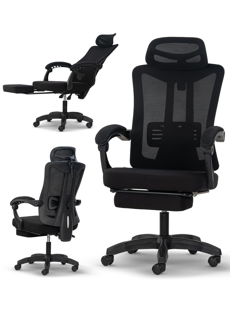 DROGO Ergonomic Office Chair for Work from Home, High Back Computer Chair with Footrest, Breathable Mesh, Linkage Armrest, Adjustable Seat Height, Headrest, & Lumbar Support | Desk Chair with Recline | Mesh Chair for Office Black - Image 1