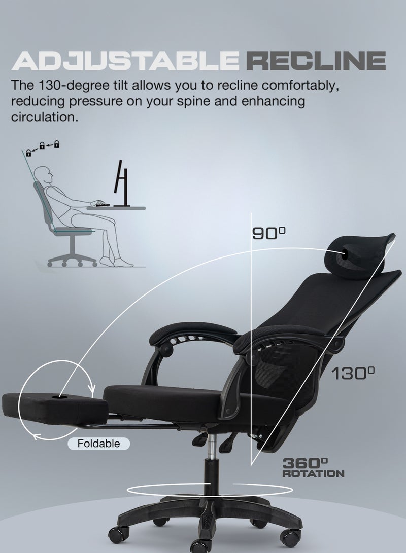 DROGO Ergonomic Office Chair for Work from Home, High Back Computer Chair with Footrest, Breathable Mesh, Linkage Armrest, Adjustable Seat Height, Headrest, & Lumbar Support | Desk Chair with Recline | Mesh Chair for Office Black - Image 4