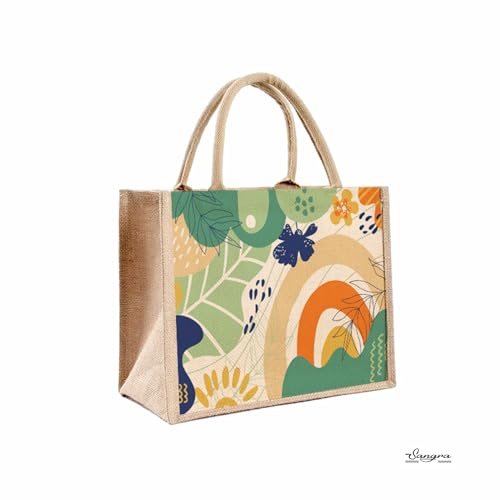 Sangra Eco-Friendly Abstract Print Jute Bags With Zipper|Reusable Multipurpose Tiffin And Grocery Hand Bags For Men And Women (Pack Of 2),Work Tote - Image 3