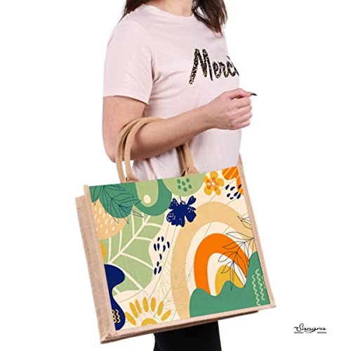 Sangra Eco-Friendly Abstract Print Jute Bags With Zipper|Reusable Multipurpose Tiffin And Grocery Hand Bags For Men And Women (Pack Of 2),Work Tote - Image 2