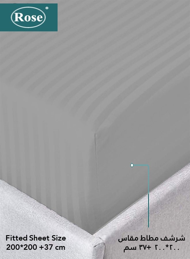 Rose Luxurious Hotel Stripe Fitted Sheet with Deep Pockets and Pillow Cases, Bed Sheet 3-Pieces Set, Soft & Silky Microfiber Breathable and Cooling, King Size 200x200+35 cm, Light Grey - Image 2