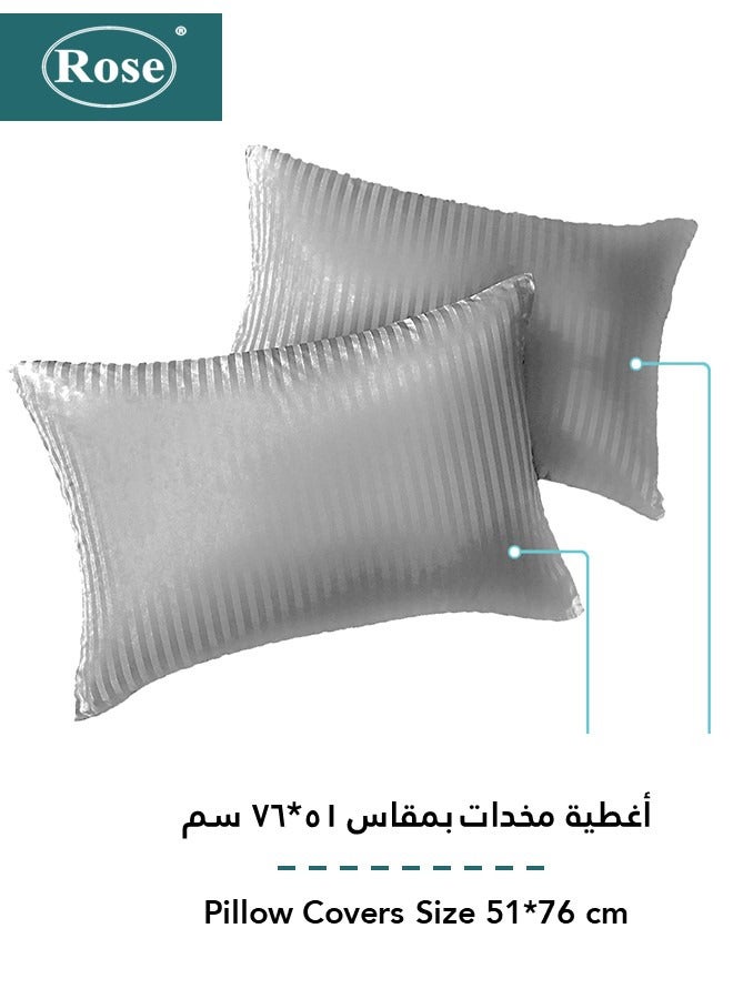 Rose Luxurious Hotel Stripe Fitted Sheet with Deep Pockets and Pillow Cases, Bed Sheet 3-Pieces Set, Soft & Silky Microfiber Breathable and Cooling, King Size 200x200+35 cm, Light Grey - Image 3