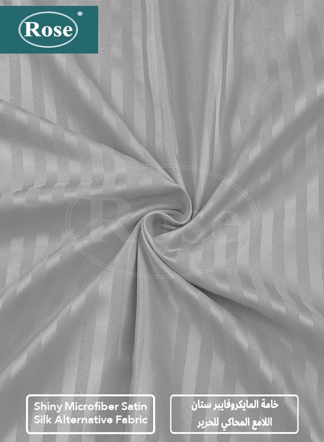 Rose Luxurious Hotel Stripe Fitted Sheet with Deep Pockets and Pillow Cases, Bed Sheet 3-Pieces Set, Soft & Silky Microfiber Breathable and Cooling, King Size 200x200+35 cm, Light Grey - Image 4