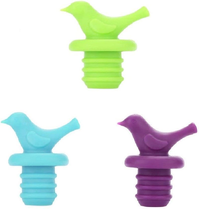 Karp Silicone Bird Wine Stopper (Set of 3, Assorted Color) - Image 1