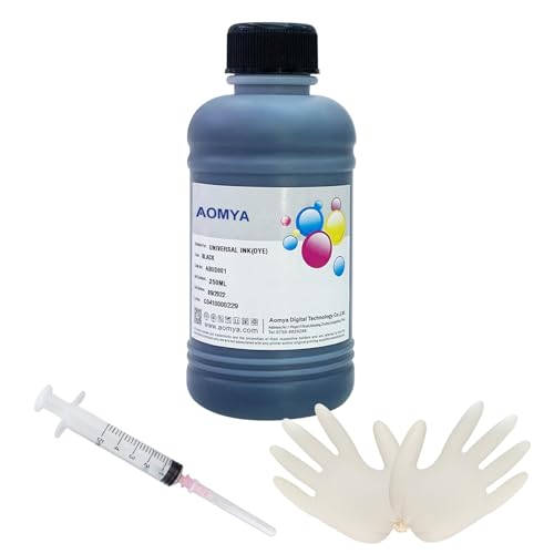 Aomya Ink Refill Kit 250ml Black Universal Dye Bulk Ink for Canon HP Epsn Brother Inkjet Printers Refillable Cartridge CISS CIS System (9 oz) with Syringe&Glove… - Image 1