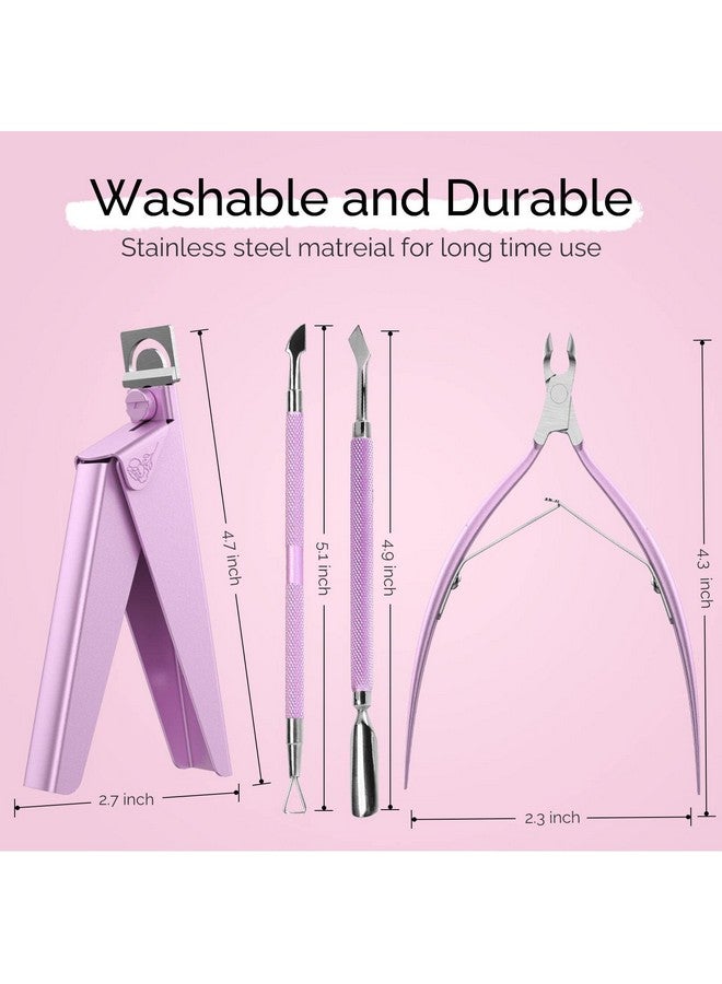 ميلودي سوزي مجموعة قصافات أظافر أكريليك من ميلوديسوسي، 4 في 1، قصافات أظافر قابلة للتعديل من الفولاذ المقاوم للصدأ لأطراف أظافر الأكريليك، مقص احترافي لبشرة الأظافر، مزيل لبشرة الأظافر، لون وردي - Image 3