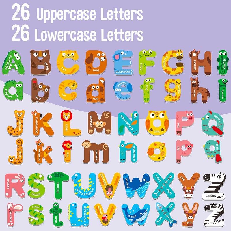 SpriteGru 52 Magnetic Alphabet, 26 Uppercase & 26 Lowercase Letters, Adorable Animal Shape Alphabet ABC Magnets for Fridge Educational Spelling Learning Games Toys Set for Kids, Toddlers 3 4 5 Years Old - Image 2