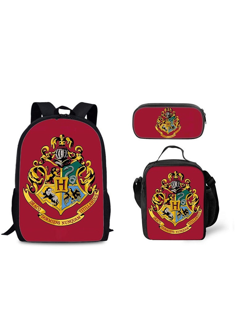 SKT Shiketro Harry Potter Magic Academy Printed Schoolbag Student Schoolbag Cartoon Backpack Backpack 29*16*42CM + Shoulder Bag 19*6*23CM + Pen Bag 24*7*11CM Three-piece Set  - Image 1