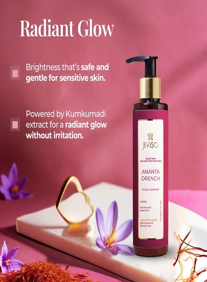 JiViSa Ananta Drench Kumkumadi & Jatamansi Facial Cleanser - Deep Cleansing Hydrating Face Wash with Beetroot Extract | Brightens, Retains Moisture & Restores Glow for Oily & Sensitive Skin 100 ml - Image 3
