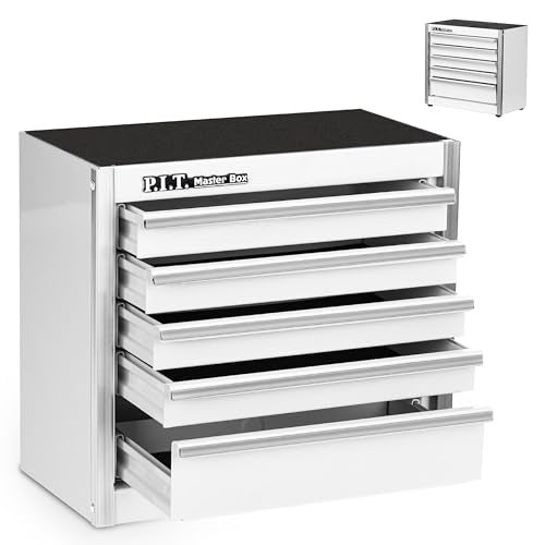 PIT P.I.T. Mini White Tool Box, Portable 5-Drawer Micro Roll Cab Steel Stackable Tool Box with Liner, White Small Tool Case for Tools Storage and Organizers, Home DIY - Image 1