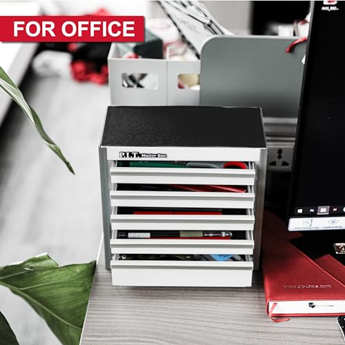 PIT P.I.T. Mini White Tool Box, Portable 5-Drawer Micro Roll Cab Steel Stackable Tool Box with Liner, White Small Tool Case for Tools Storage and Organizers, Home DIY - Image 4