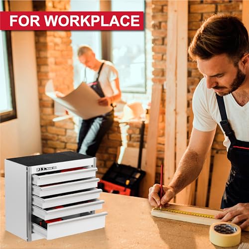 PIT P.I.T. Mini White Tool Box, Portable 5-Drawer Micro Roll Cab Steel Stackable Tool Box with Liner, White Small Tool Case for Tools Storage and Organizers, Home DIY - Image 3