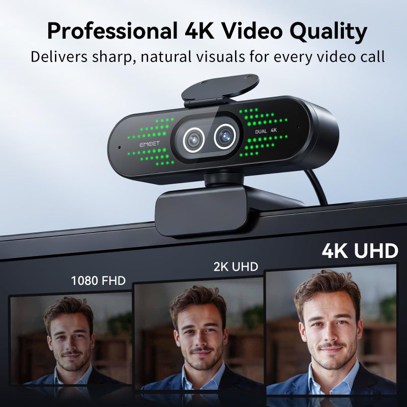 eMeet كاميرا ويب EMEET NOVA 4K مزدوجة العدسة بدقة 4K لجهاز الكمبيوتر، عدسات واسعة الزاوية وعدسات تليفوتو، زوم هجين يصل إلى 11X، تركيز PDAF، تحكم عن بعد، أضواء RGB، كاميرا ويب مع ميكروفون للمكالمات عبر الإنترنت للأعمال أو الاستخدام الشخصي - Image 2