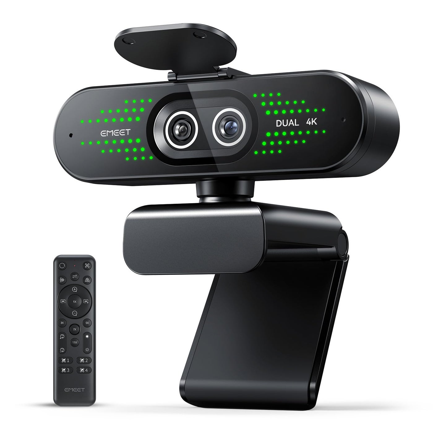 EMEET NOVA 4K Dual-Camera 4K Webcam for PC, Wide-Angle and Telephoto Cameras, Max 11X Hybrid Zoom, PDAF Focus, Remote Control, RGB Lights, Webcam with Microphone for Business or Personal Online Calls