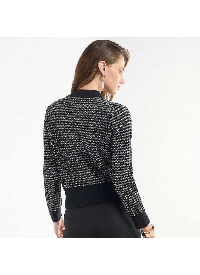 FAV Textured V-neck Cardigan with Long Sleeves and Button Closure  - Image 3