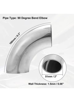 X AUTOHAUX 1Pcs OD 2 Inch 90 Degree Mandrel Bend Elbow SS304 Stainless Steel Exhaust Elbow Pipe for Car Modified Exhaust System 2" Piping Silver Tone  - Image 3