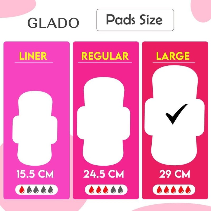 Glado 100% Organic Cotton Sanitary Napkins for Women, 8 Pcs (29cm) – Night Protection, Negative ion, 3D Leak Guard, Heavy Flow, Chlorine & Fragrance Free, Prevents Skin Irritation, For Sensitive Skin - Image 5