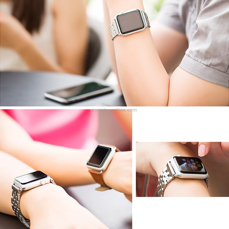 For Apple Watch 38mm Hidden Butterfly Buckle 5 Beads Stainless Steel Watchband(Silver)