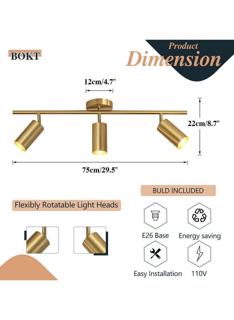 SP Gold Adjustable Track Lighting 3 Light Modern Ceiling Spotlight Modern Brushed Brass Flush Mount Ceiling Light Industrial Ceiling Pendant Light for Kitchen Utility Living Room - Image 2