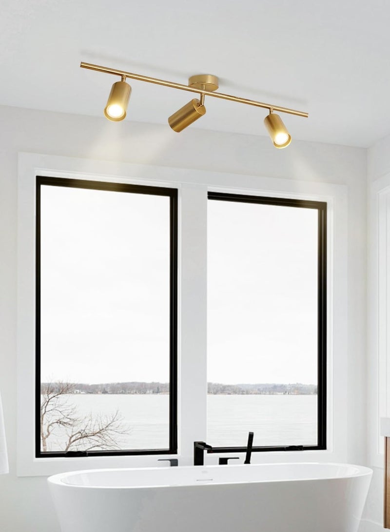 SP Gold Adjustable Track Lighting 3 Light Modern Ceiling Spotlight Modern Brushed Brass Flush Mount Ceiling Light Industrial Ceiling Pendant Light for Kitchen Utility Living Room - Image 3