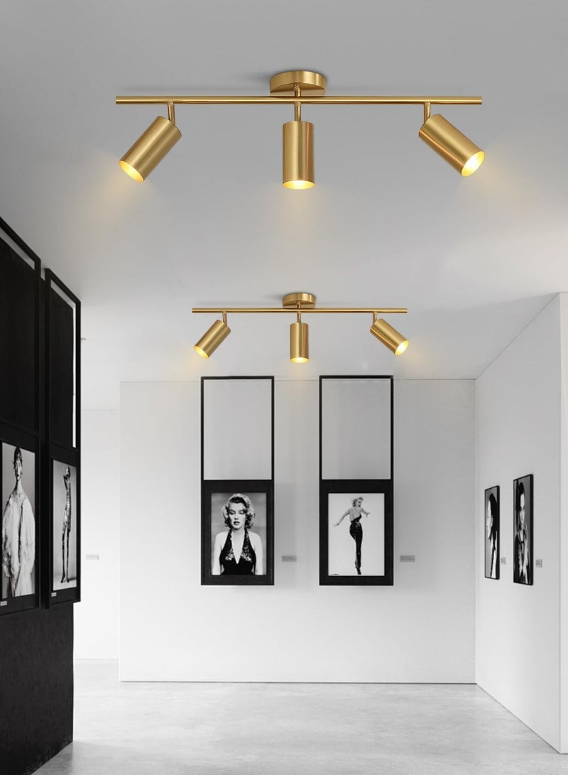 SP Gold Adjustable Track Lighting 3 Light Modern Ceiling Spotlight Modern Brushed Brass Flush Mount Ceiling Light Industrial Ceiling Pendant Light for Kitchen Utility Living Room - Image 4