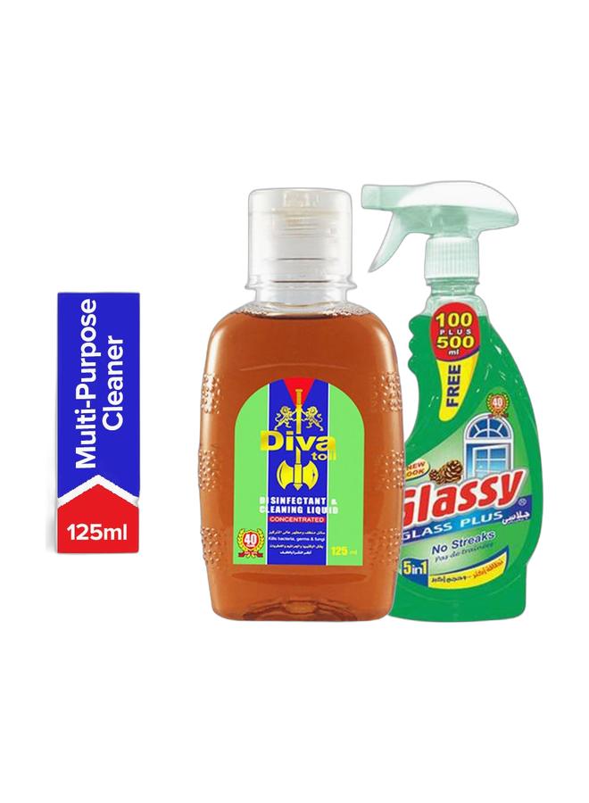 Glassy Liquid Glass And Window Cleaner With Pine Scent 600ml -Concentrated Disinfectant And Cleaner Liquid 125ml (Pack of 2) - Image 1