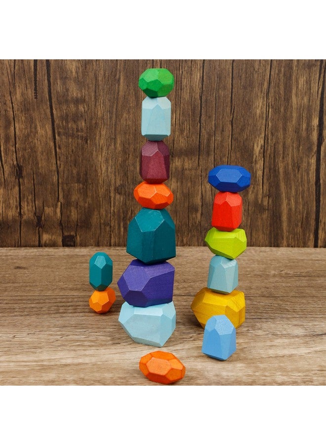 Cllayees 16 Pcs Wooden Stacking Blocks Rocks Building Toys, Colored Solid Wood Stones Pre-School Educational Games Creative Toys for Kids Toddlers - Image 5