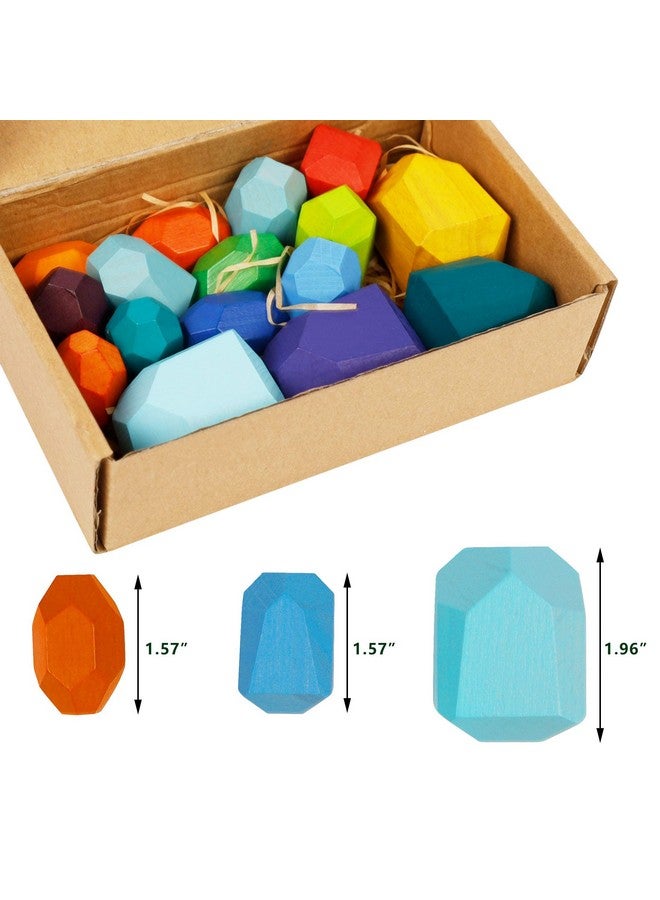 Cllayees 16 Pcs Wooden Stacking Blocks Rocks Building Toys, Colored Solid Wood Stones Pre-School Educational Games Creative Toys for Kids Toddlers - Image 2
