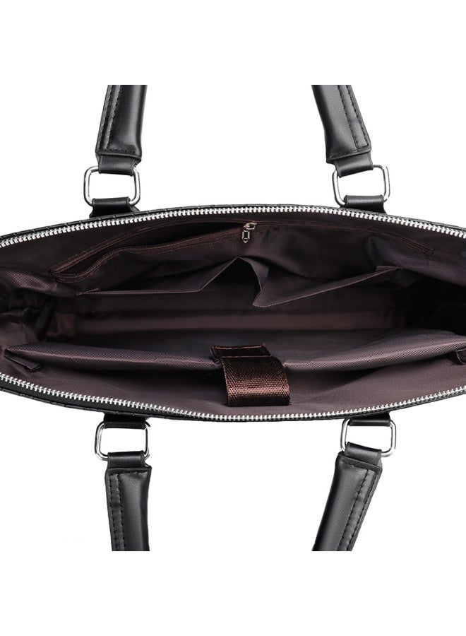 Men's Bag Men's Bag Portable Large Capacity Multifunctional Briefcase Men's Business Shoulder Bag Leather Casual Satchel-Color:Dark Brown - Image 4